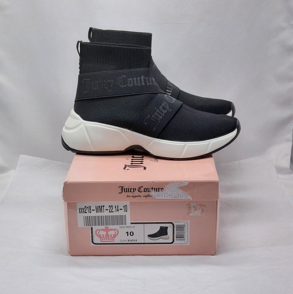 Juicy Couture Womens Platform Sneaker Booties Size 10 Black Logo Chunky